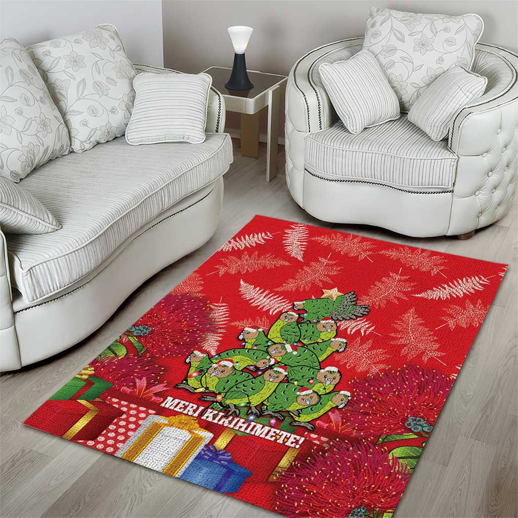 Kakapo New Zealand Christmas Area Rug Meri Kirihimete Pohutukawa - Red Color LT14 - Polynesian Pride