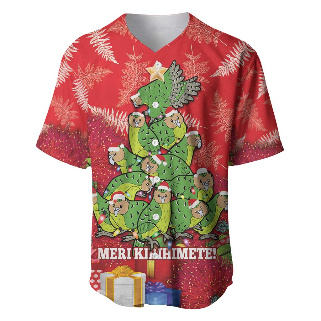 Kakapo New Zealand Christmas Baseball Jersey Meri Kirihimete Pohutukawa - Red Color LT14 Red - Polynesian Pride
