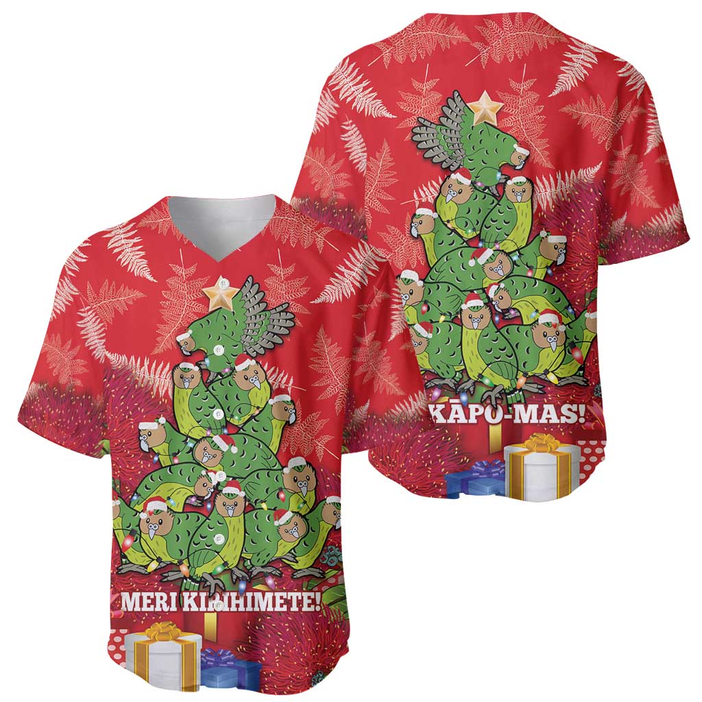 Kakapo New Zealand Christmas Baseball Jersey Meri Kirihimete Pohutukawa - Red Color LT14 - Polynesian Pride