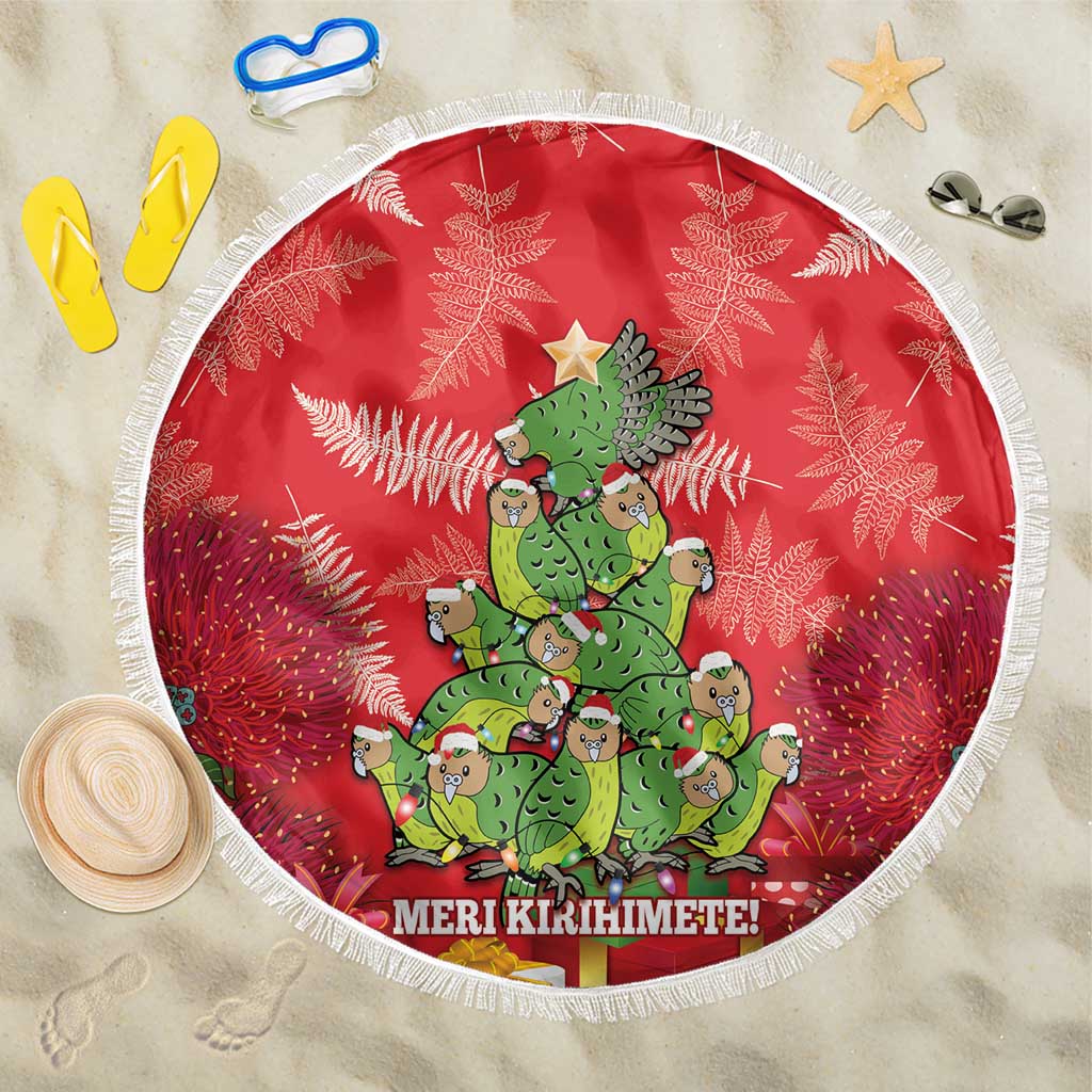 Kakapo New Zealand Christmas Beach Blanket Meri Kirihimete Pohutukawa - Red Color LT14 One Size 150cm Red - Polynesian Pride