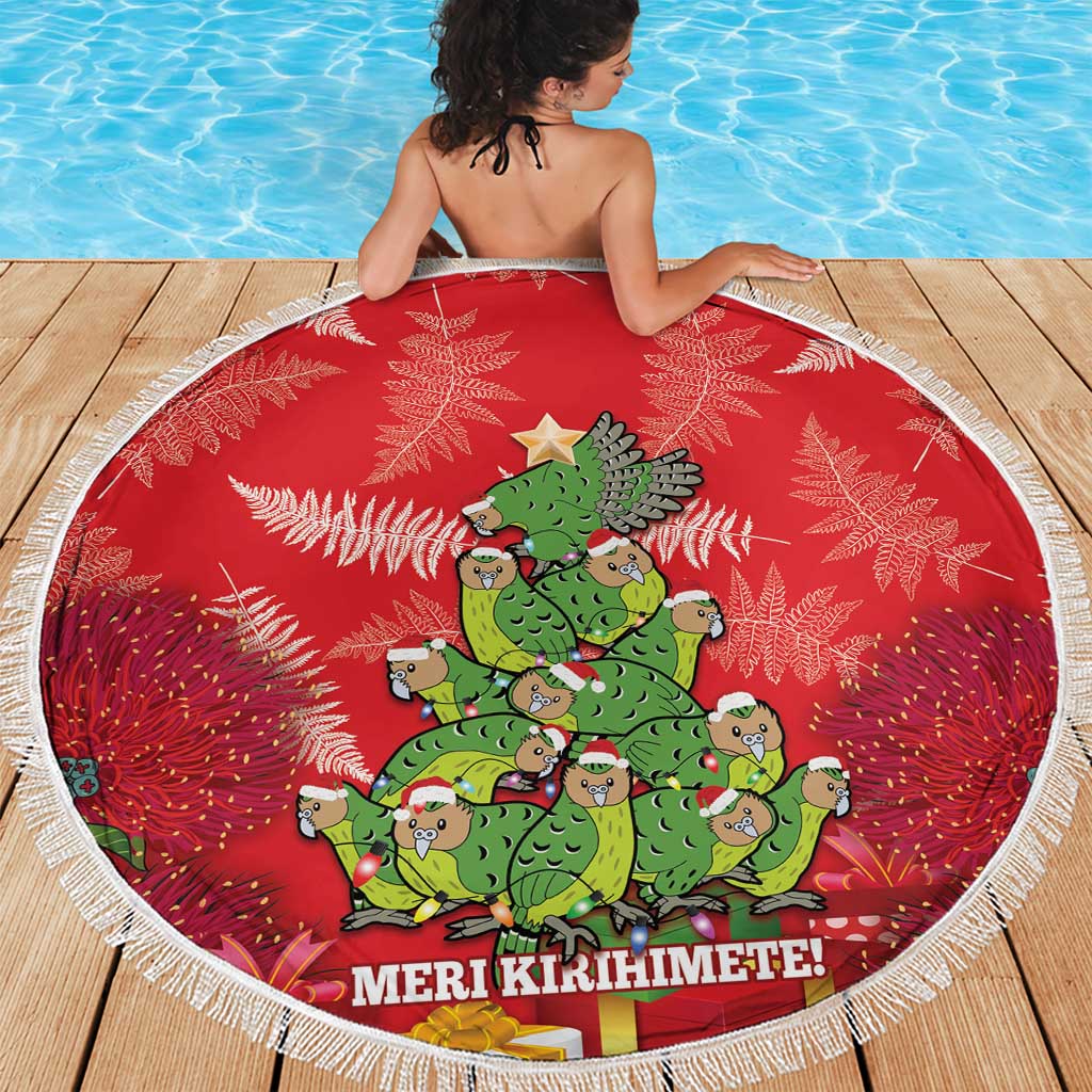 Kakapo New Zealand Christmas Beach Blanket Meri Kirihimete Pohutukawa - Red Color LT14 - Polynesian Pride