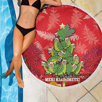 Kakapo New Zealand Christmas Beach Blanket Meri Kirihimete Pohutukawa - Red Color LT14 - Polynesian Pride