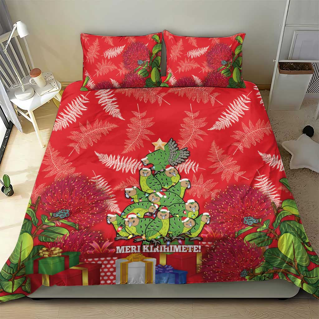 Kakapo New Zealand Christmas Bedding Set Meri Kirihimete Pohutukawa - Red Color LT14 - Polynesian Pride
