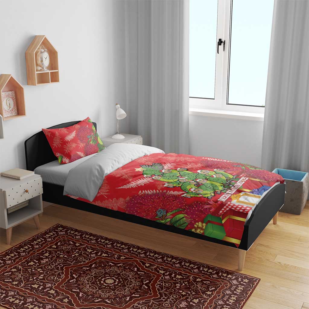 Kakapo New Zealand Christmas Bedding Set Meri Kirihimete Pohutukawa - Red Color LT14 - Polynesian Pride