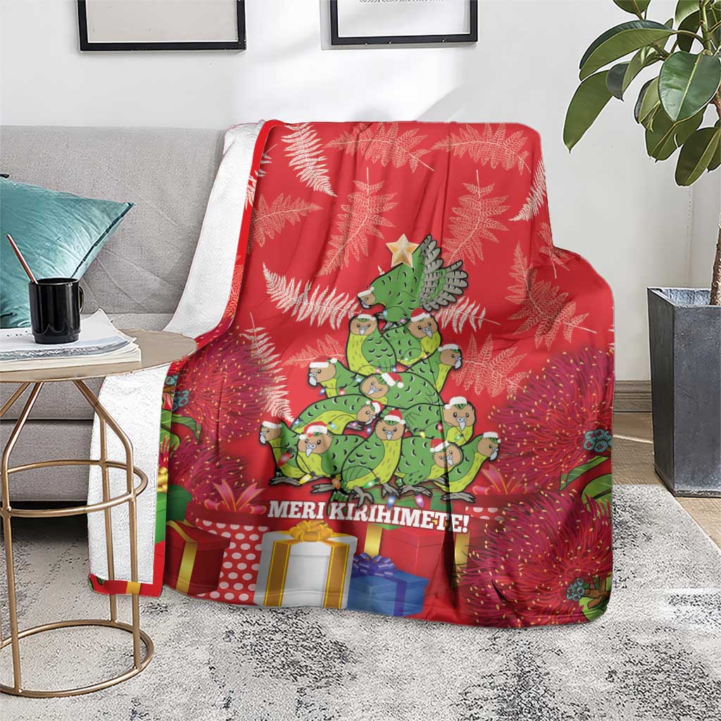 Kakapo New Zealand Christmas Blanket Meri Kirihimete Pohutukawa - Red Color LT14 - Polynesian Pride