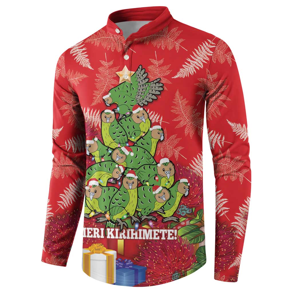 Kakapo New Zealand Christmas Button Sweatshirt Meri Kirihimete Pohutukawa - Red Color LT14 - Polynesian Pride