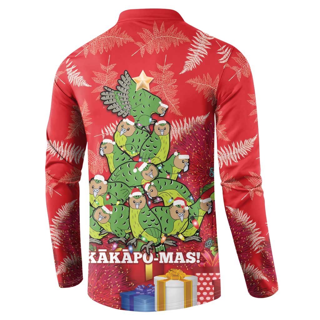Kakapo New Zealand Christmas Button Sweatshirt Meri Kirihimete Pohutukawa - Red Color LT14 - Polynesian Pride