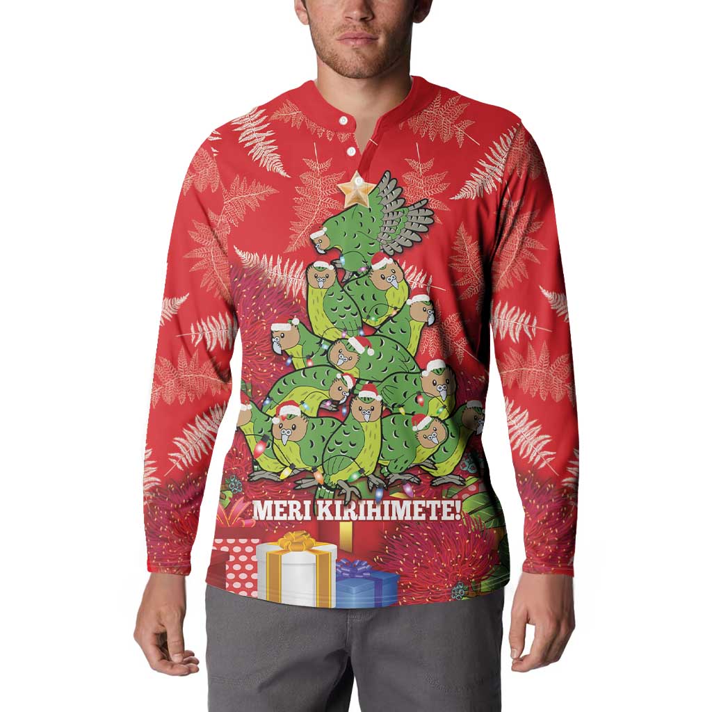 Kakapo New Zealand Christmas Button Sweatshirt Meri Kirihimete Pohutukawa - Red Color LT14 - Polynesian Pride