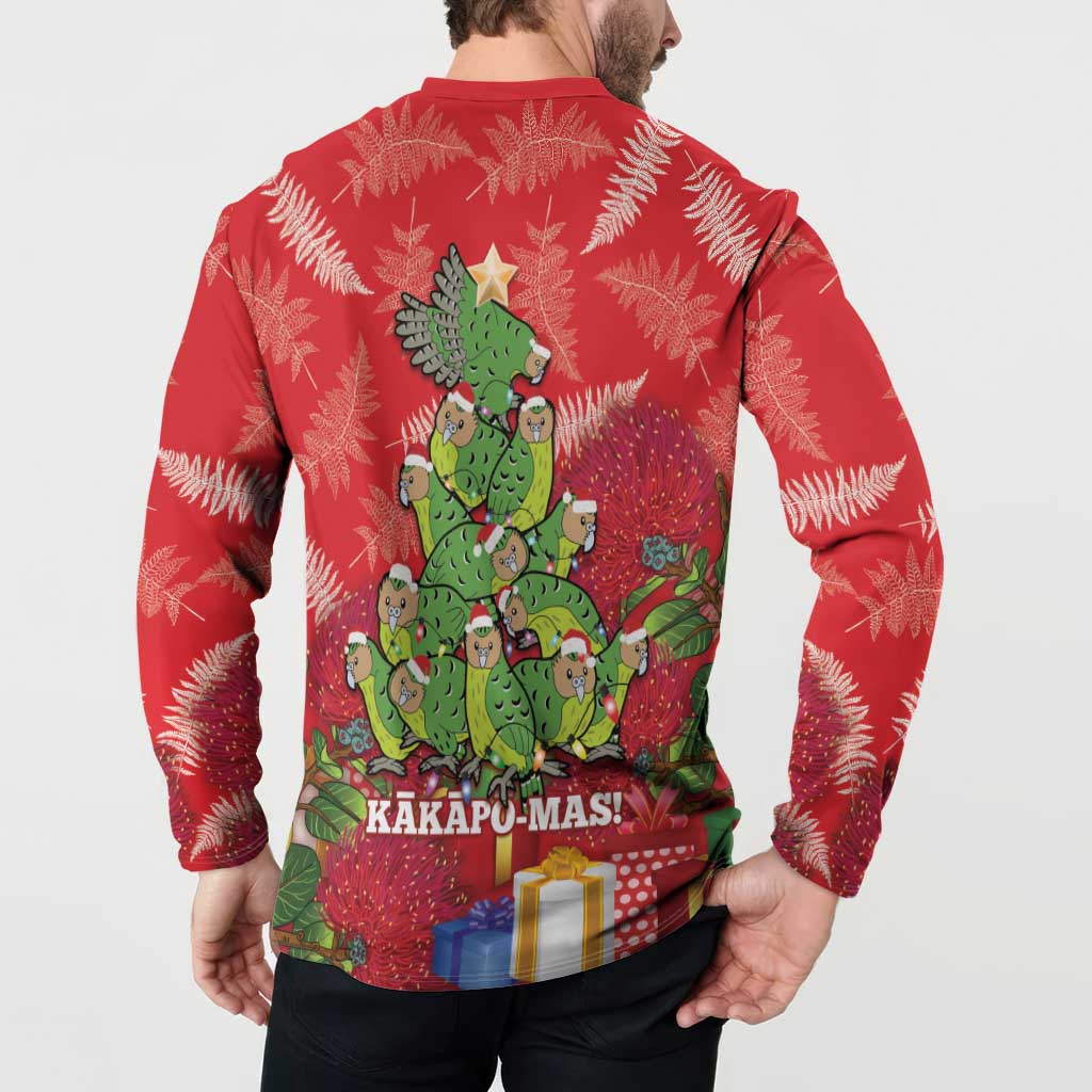 Kakapo New Zealand Christmas Button Sweatshirt Meri Kirihimete Pohutukawa - Red Color LT14 - Polynesian Pride