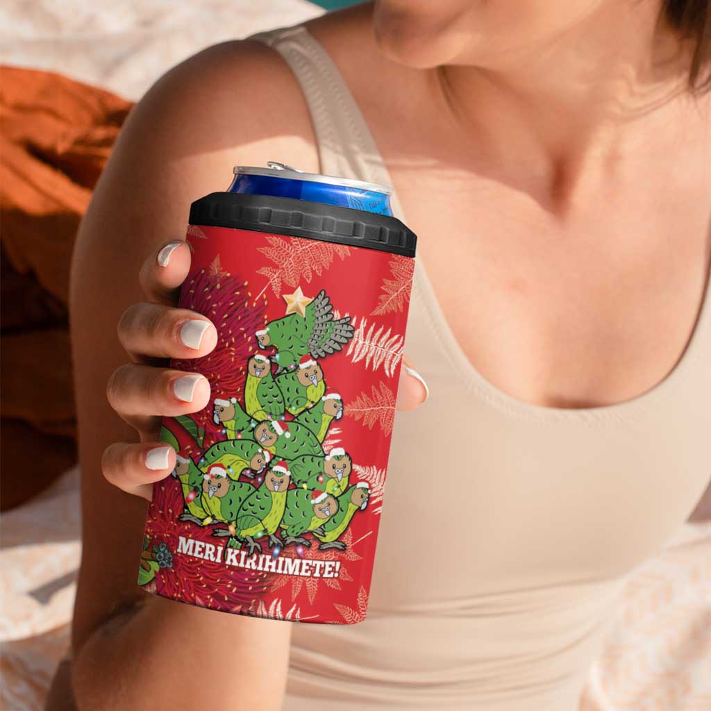 Kakapo New Zealand Christmas 4 in 1 Can Cooler Tumbler Meri Kirihimete Pohutukawa - Red Color LT14 - Polynesian Pride