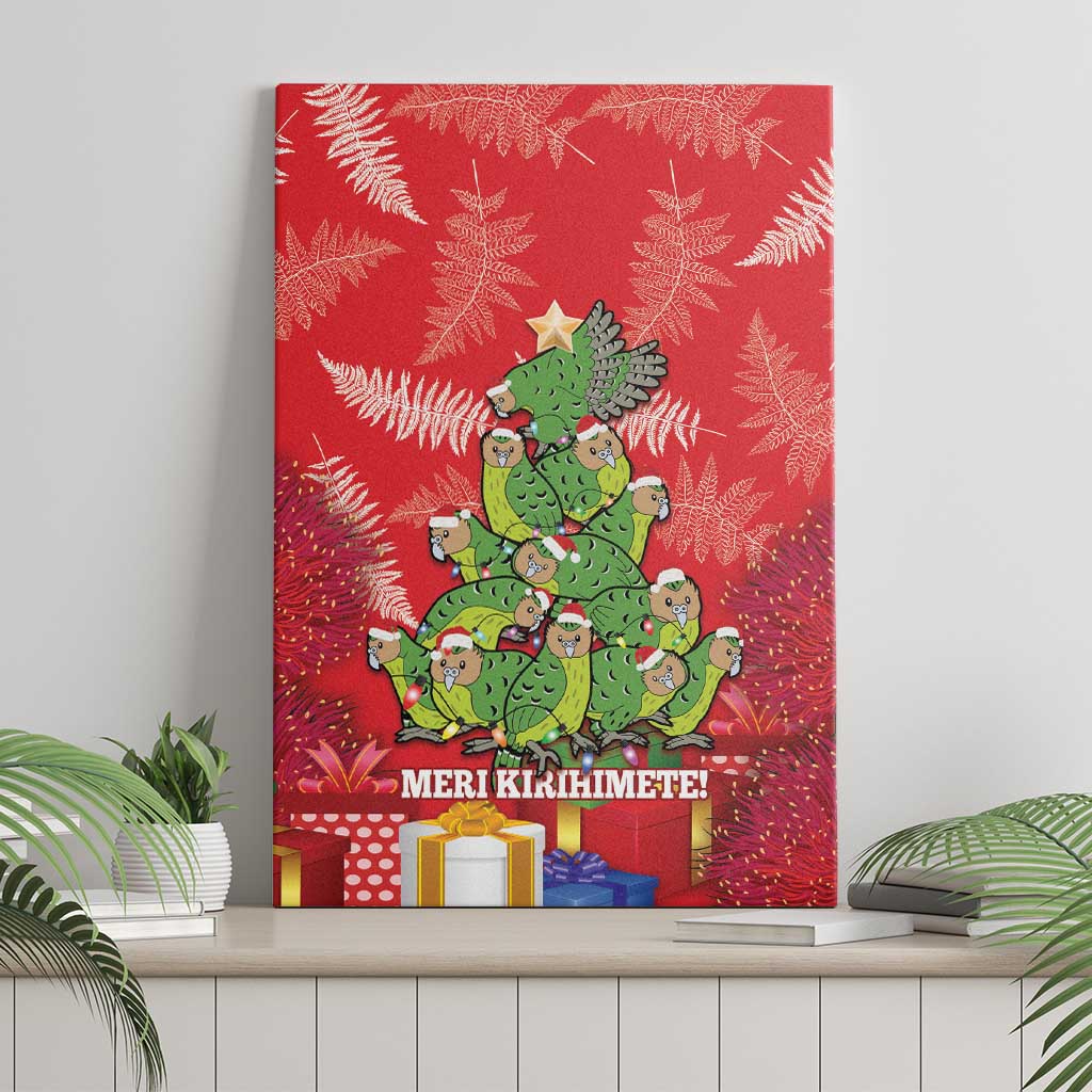 Kakapo New Zealand Christmas Canvas Wall Art Meri Kirihimete Pohutukawa - Red Color LT14 - Polynesian Pride