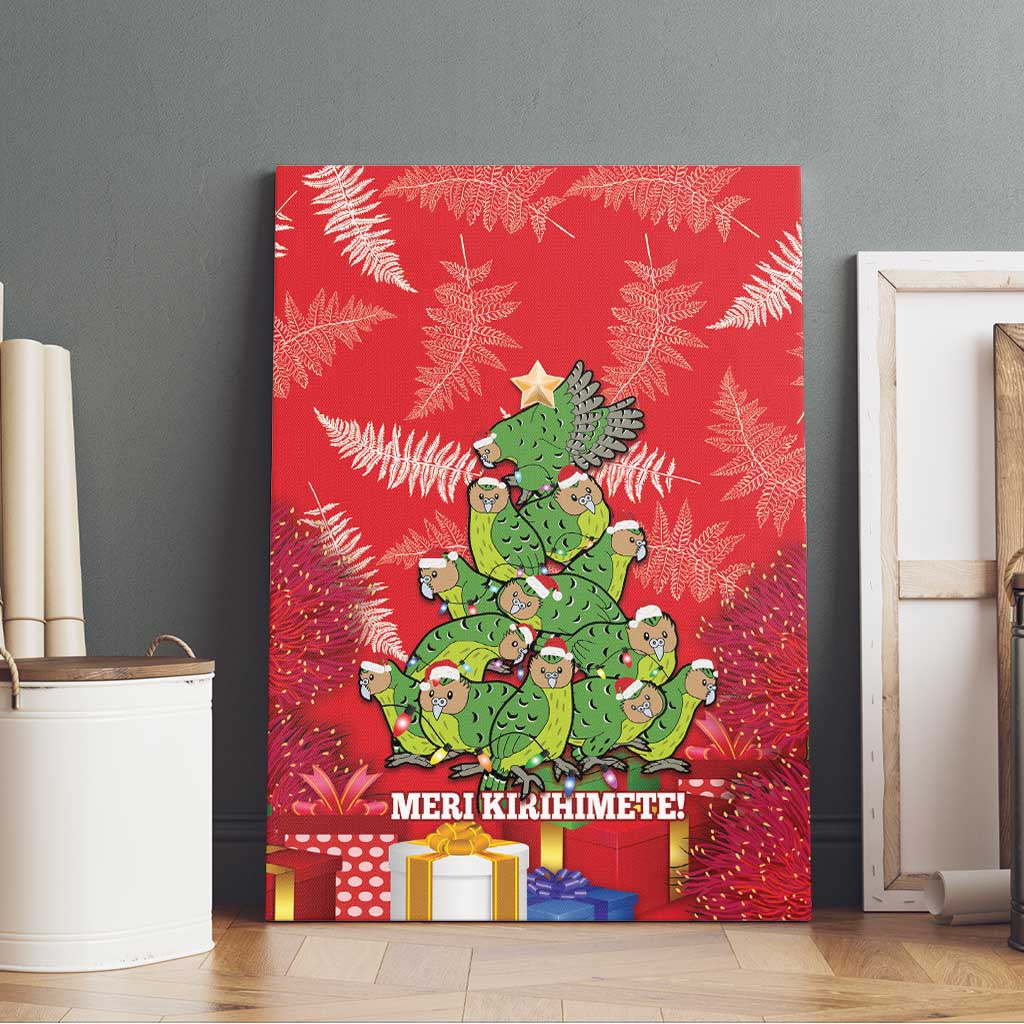Kakapo New Zealand Christmas Canvas Wall Art Meri Kirihimete Pohutukawa - Red Color LT14 - Polynesian Pride