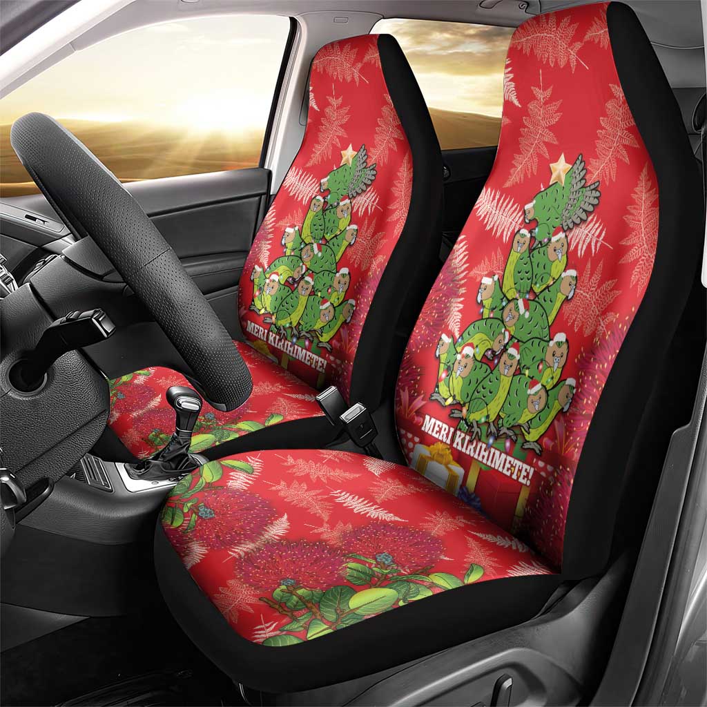 Kakapo New Zealand Christmas Car Seat Cover Meri Kirihimete Pohutukawa - Red Color LT14 - Polynesian Pride