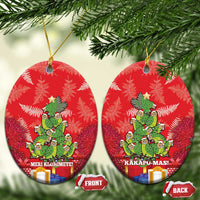Kakapo New Zealand Christmas Ceramic Ornament Meri Kirihimete Pohutukawa - Red Color LT14 Oval Red - Polynesian Pride