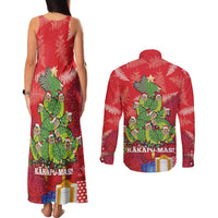 Kakapo New Zealand Christmas Couples Matching Tank Maxi Dress and Long Sleeve Button Shirt Meri Kirihimete Pohutukawa - Red Color LT14 - Polynesian Pride
