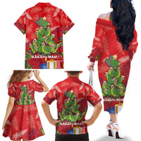 Kakapo New Zealand Christmas Family Matching Off The Shoulder Long Sleeve Dress and Hawaiian Shirt Meri Kirihimete Pohutukawa - Red Color LT14 - Polynesian Pride