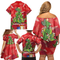 Kakapo New Zealand Christmas Family Matching Off Shoulder Short Dress and Hawaiian Shirt Meri Kirihimete Pohutukawa - Red Color LT14 - Polynesian Pride