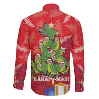 Kakapo New Zealand Christmas Family Matching Short Sleeve Bodycon Dress and Hawaiian Shirt Meri Kirihimete Pohutukawa - Red Color LT14 - Polynesian Pride