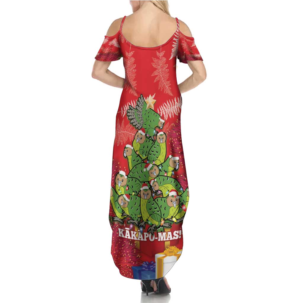 Kakapo New Zealand Christmas Family Matching Summer Maxi Dress and Hawaiian Shirt Meri Kirihimete Pohutukawa - Red Color LT14 - Polynesian Pride