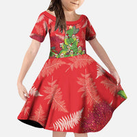 Kakapo New Zealand Christmas Family Matching Tank Maxi Dress and Hawaiian Shirt Meri Kirihimete Pohutukawa - Red Color LT14 Daughter's Dress Red - Polynesian Pride