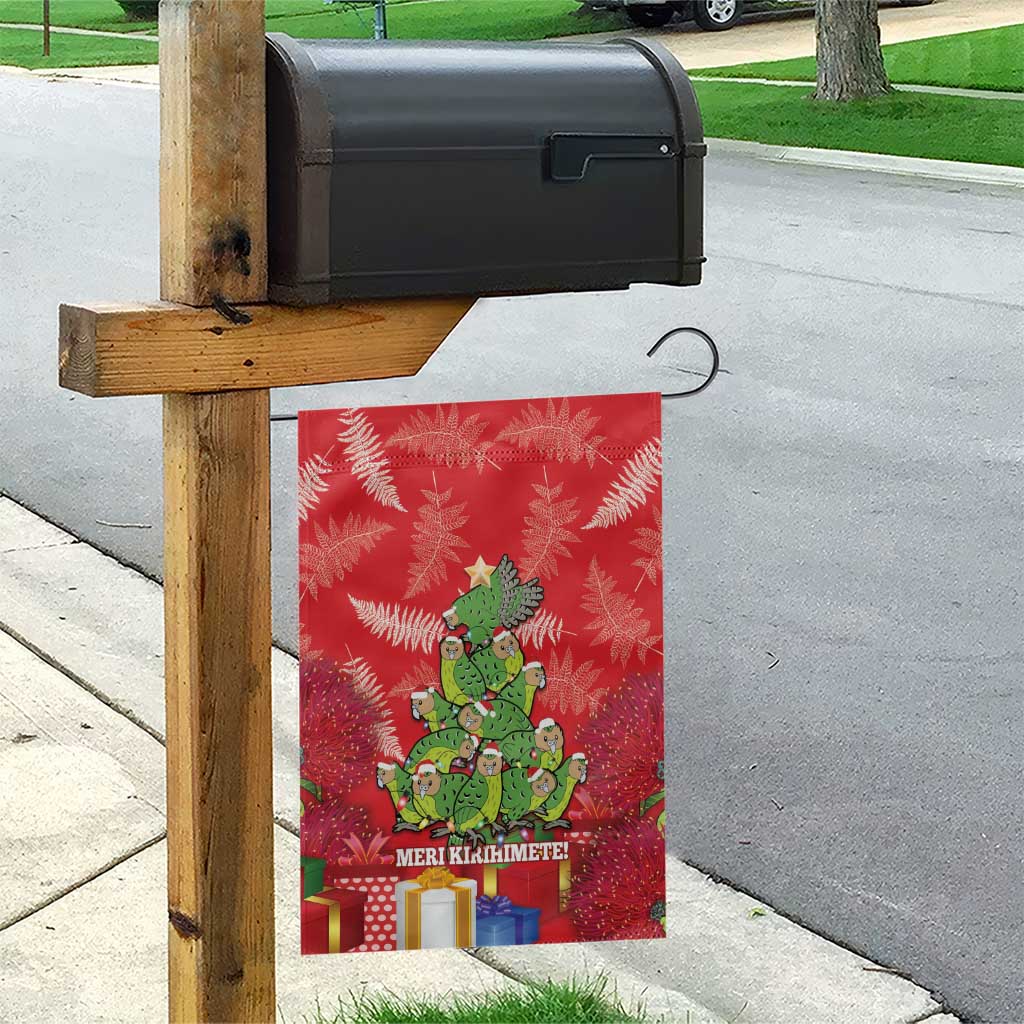 Kakapo New Zealand Christmas Garden Flag Meri Kirihimete Pohutukawa - Red Color LT14 - Polynesian Pride