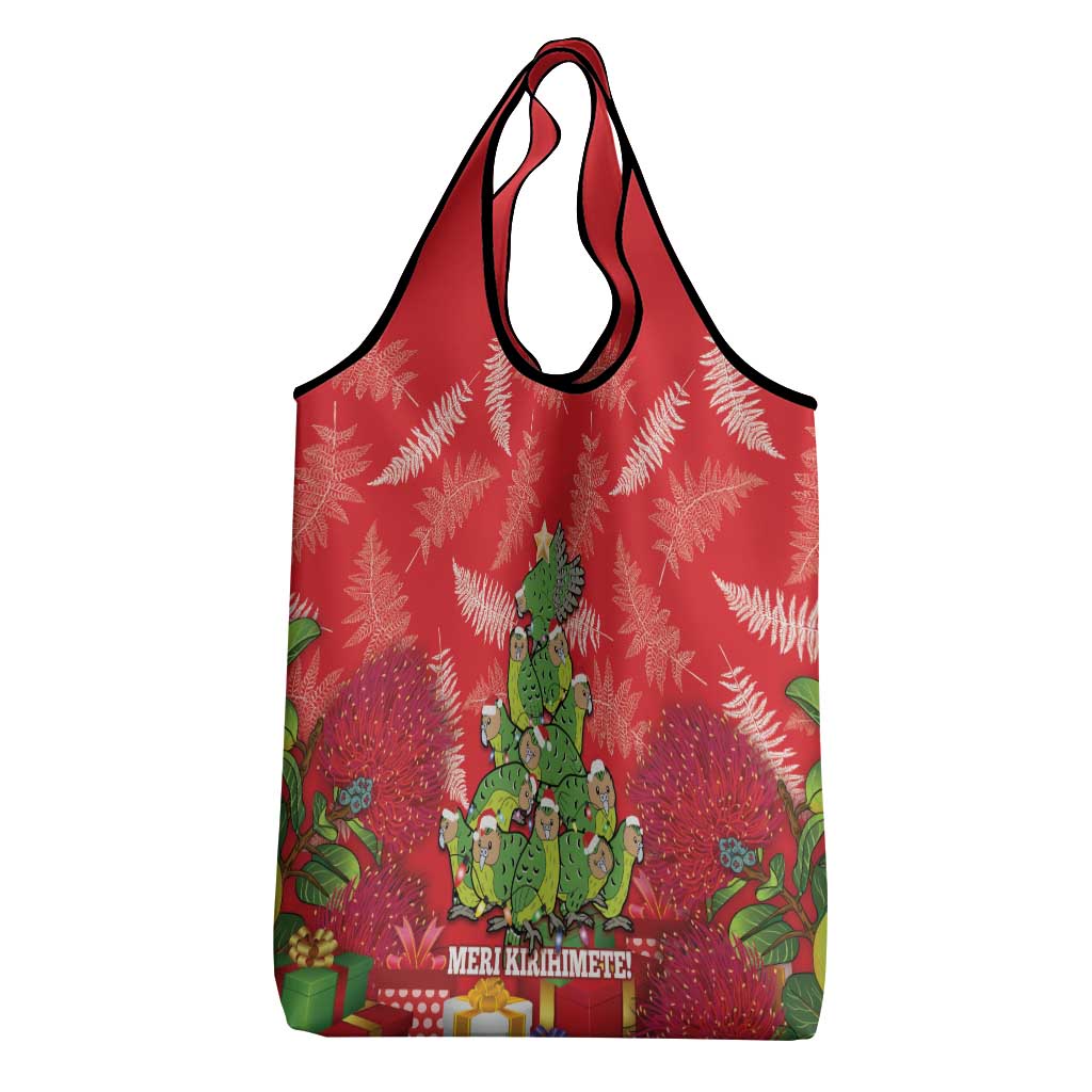 Kakapo New Zealand Christmas Grocery Bag Meri Kirihimete Pohutukawa - Red Color LT14 - Polynesian Pride