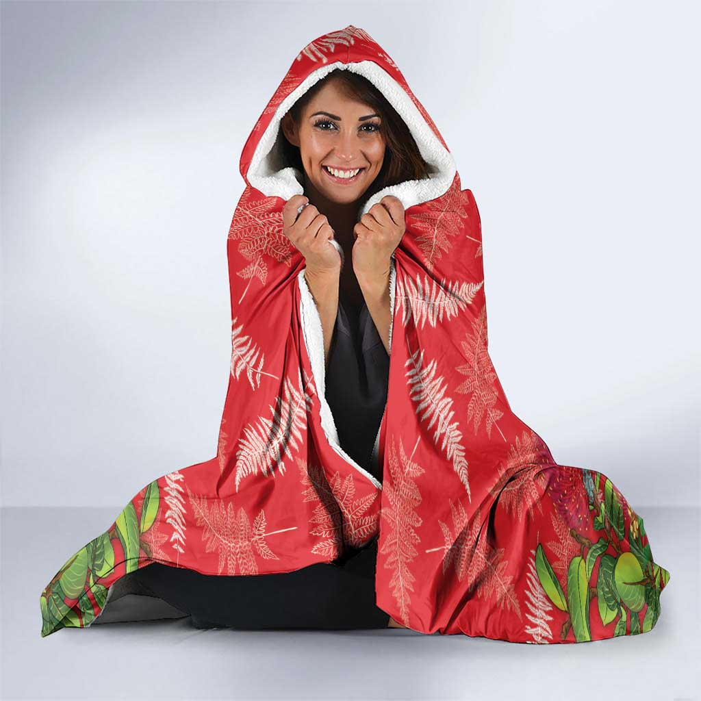 Kakapo New Zealand Christmas Hooded Blanket Meri Kirihimete Pohutukawa - Red Color LT14 - Polynesian Pride