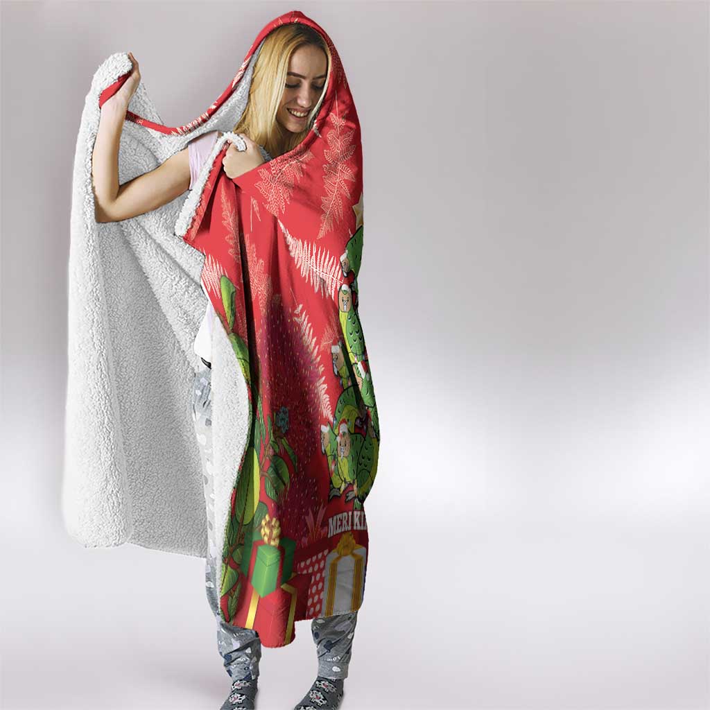 Kakapo New Zealand Christmas Hooded Blanket Meri Kirihimete Pohutukawa - Red Color LT14 - Polynesian Pride