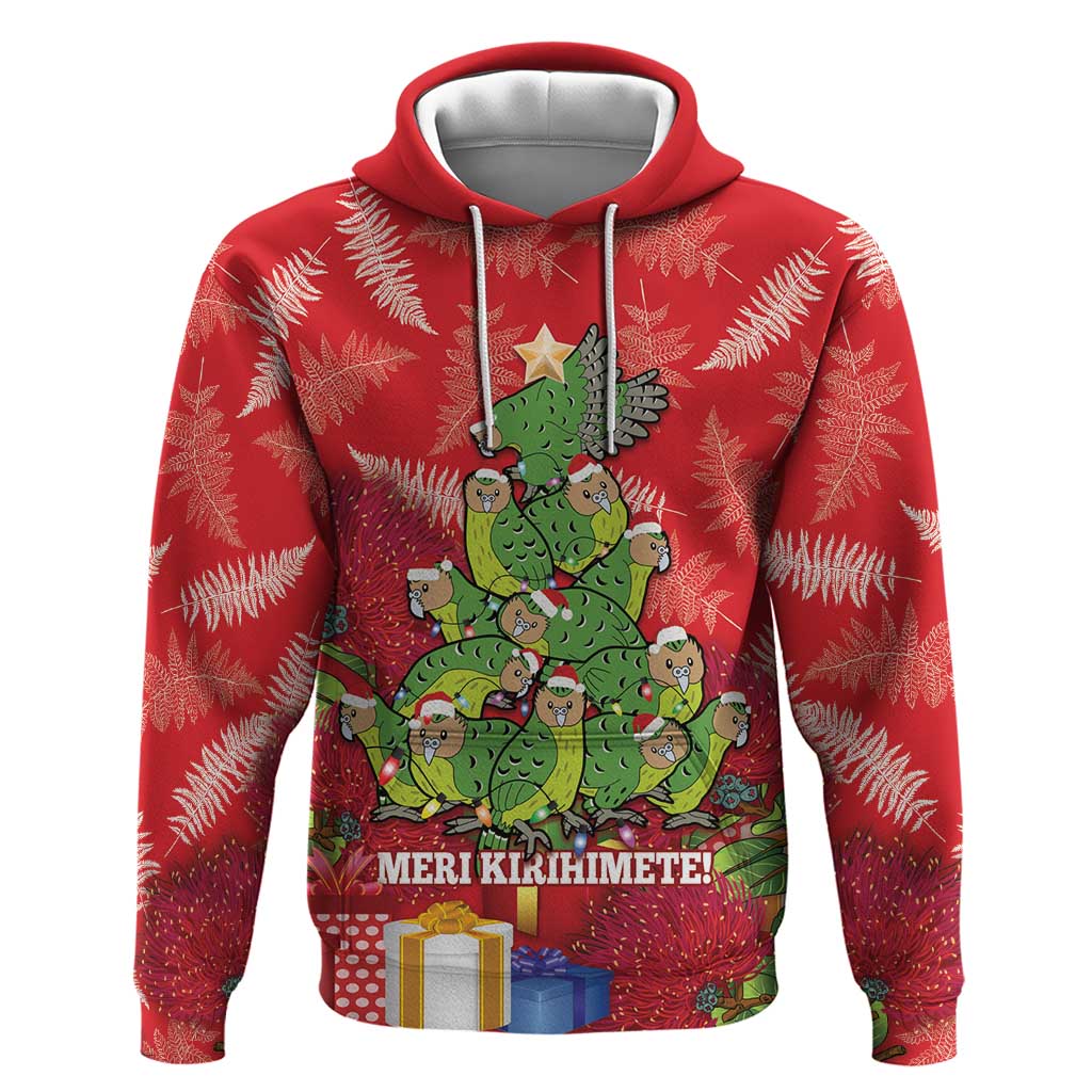 Kakapo New Zealand Christmas Hoodie Meri Kirihimete Pohutukawa - Red Color LT14 Pullover Hoodie Red - Polynesian Pride