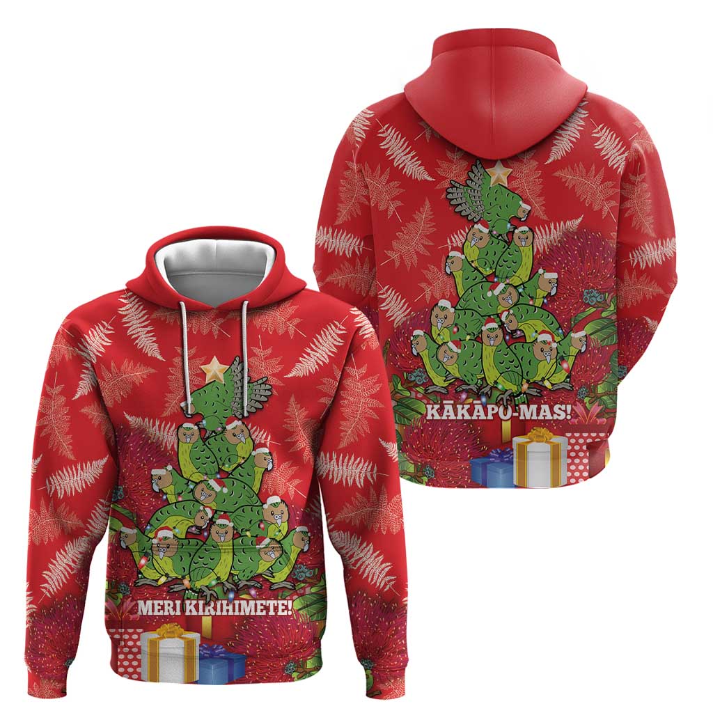 Kakapo New Zealand Christmas Hoodie Meri Kirihimete Pohutukawa - Red Color LT14 - Polynesian Pride