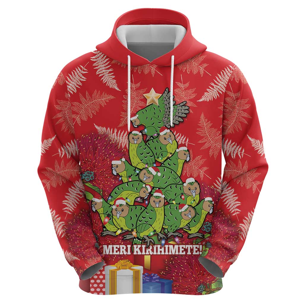 Kakapo New Zealand Christmas Hoodie Meri Kirihimete Pohutukawa - Red Color LT14 - Polynesian Pride