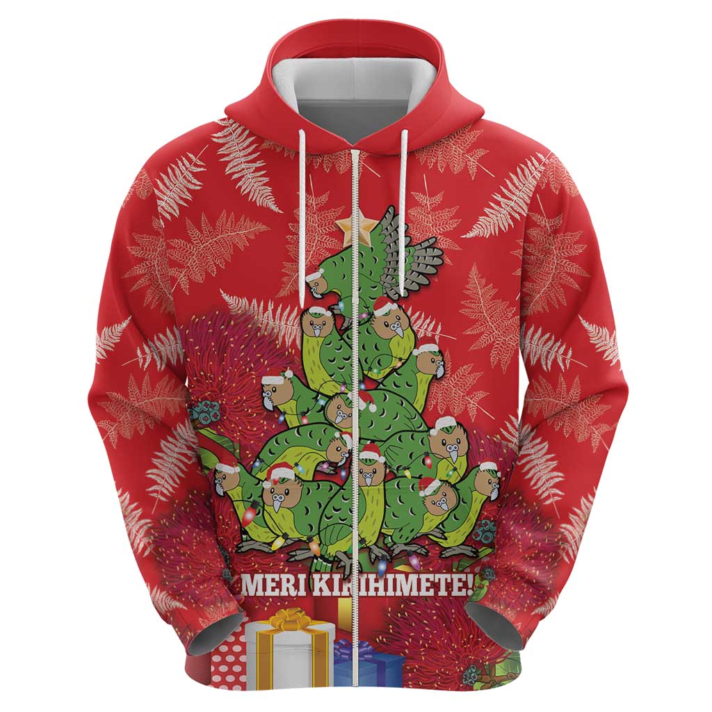 Kakapo New Zealand Christmas Hoodie Meri Kirihimete Pohutukawa - Red Color LT14 - Polynesian Pride