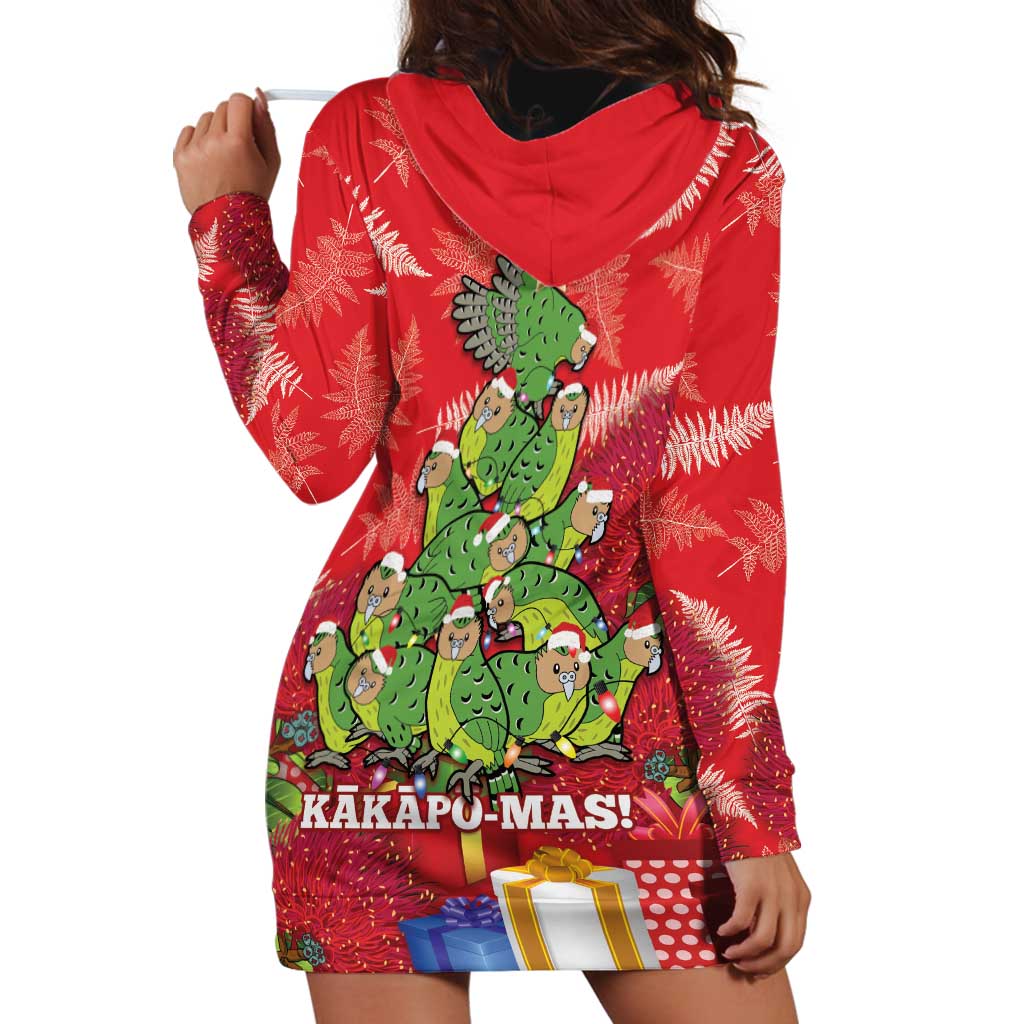 Kakapo New Zealand Christmas Hoodie Dress Meri Kirihimete Pohutukawa - Red Color LT14 - Polynesian Pride