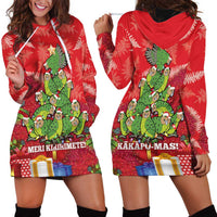 Kakapo New Zealand Christmas Hoodie Dress Meri Kirihimete Pohutukawa - Red Color LT14 - Polynesian Pride