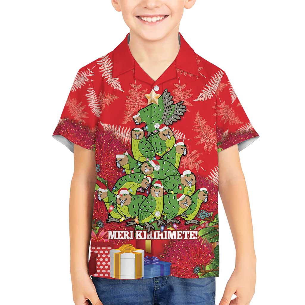 Kakapo New Zealand Christmas Kid Hawaiian Shirt Meri Kirihimete Pohutukawa - Red Color LT14 Kid Red - Polynesian Pride