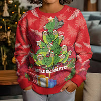Kakapo New Zealand Christmas Kid Ugly Christmas Sweater Meri Kirihimete Pohutukawa - Red Color LT14 - Polynesian Pride