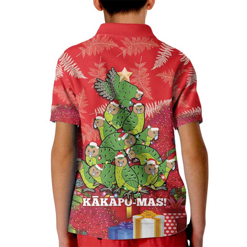 Kakapo New Zealand Christmas Kid Polo Shirt Meri Kirihimete Pohutukawa - Red Color LT14 - Polynesian Pride