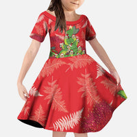Kakapo New Zealand Christmas Kid Short Sleeve Dress Meri Kirihimete Pohutukawa - Red Color LT14 KID Red - Polynesian Pride