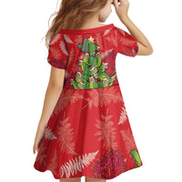 Kakapo New Zealand Christmas Kid Short Sleeve Dress Meri Kirihimete Pohutukawa - Red Color LT14 - Polynesian Pride