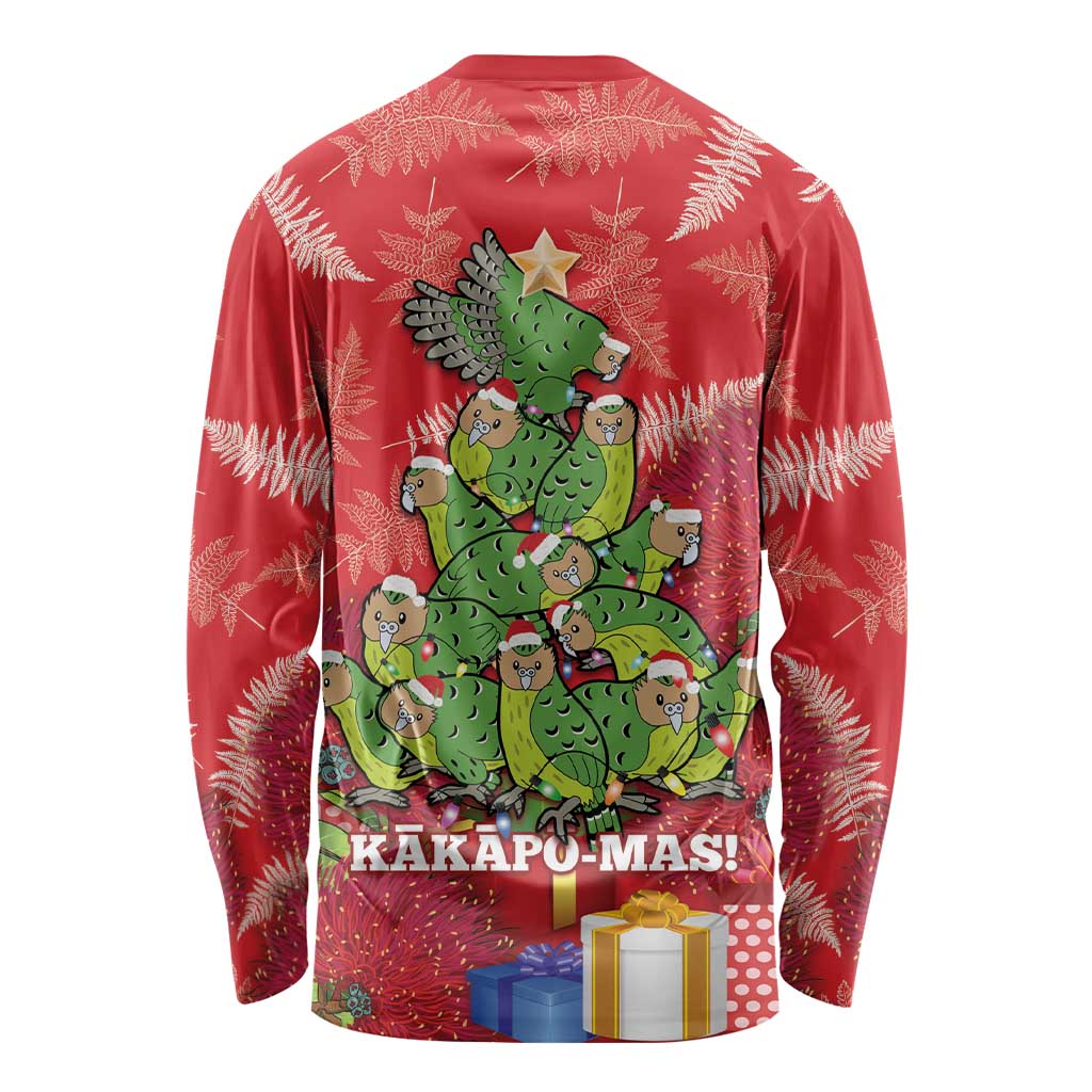 Kakapo New Zealand Christmas Long Sleeve Shirt Meri Kirihimete Pohutukawa - Red Color LT14 - Polynesian Pride