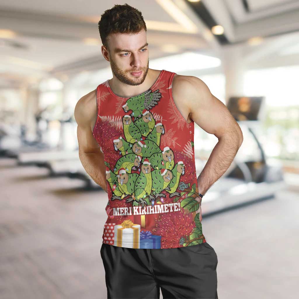 Kakapo New Zealand Christmas Men Tank Top Meri Kirihimete Pohutukawa - Red Color LT14 Red - Polynesian Pride