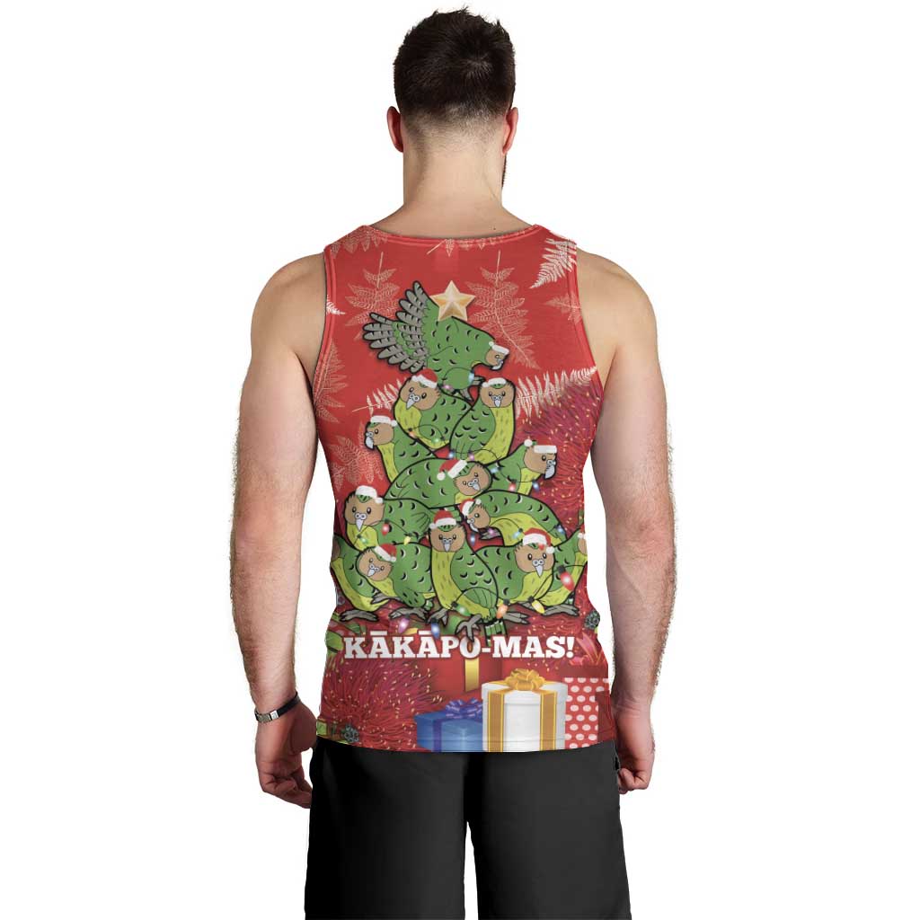 Kakapo New Zealand Christmas Men Tank Top Meri Kirihimete Pohutukawa - Red Color LT14 - Polynesian Pride