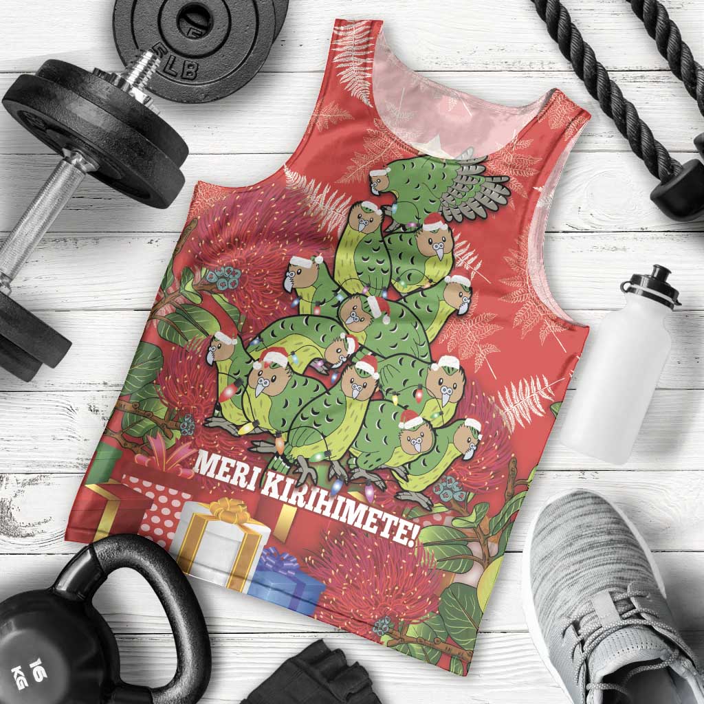 Kakapo New Zealand Christmas Men Tank Top Meri Kirihimete Pohutukawa - Red Color LT14 - Polynesian Pride