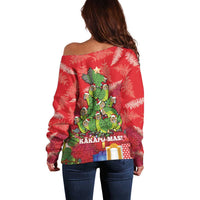 Kakapo New Zealand Christmas Off Shoulder Sweater Meri Kirihimete Pohutukawa - Red Color LT14 - Polynesian Pride