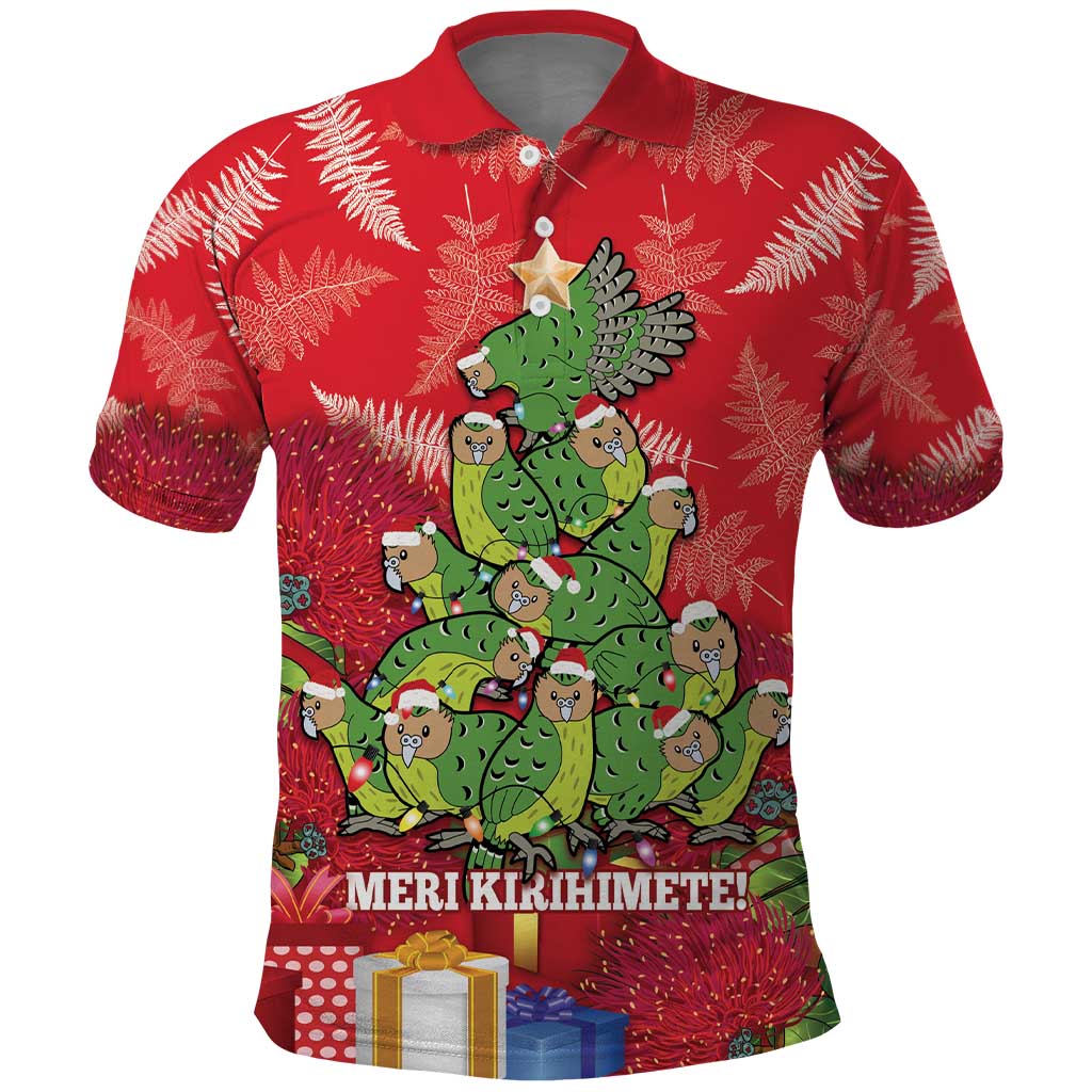 Kakapo New Zealand Christmas Polo Shirt Meri Kirihimete Pohutukawa - Red Color LT14 Red - Polynesian Pride