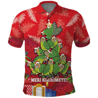 Kakapo New Zealand Christmas Polo Shirt Meri Kirihimete Pohutukawa - Red Color LT14 Red - Polynesian Pride