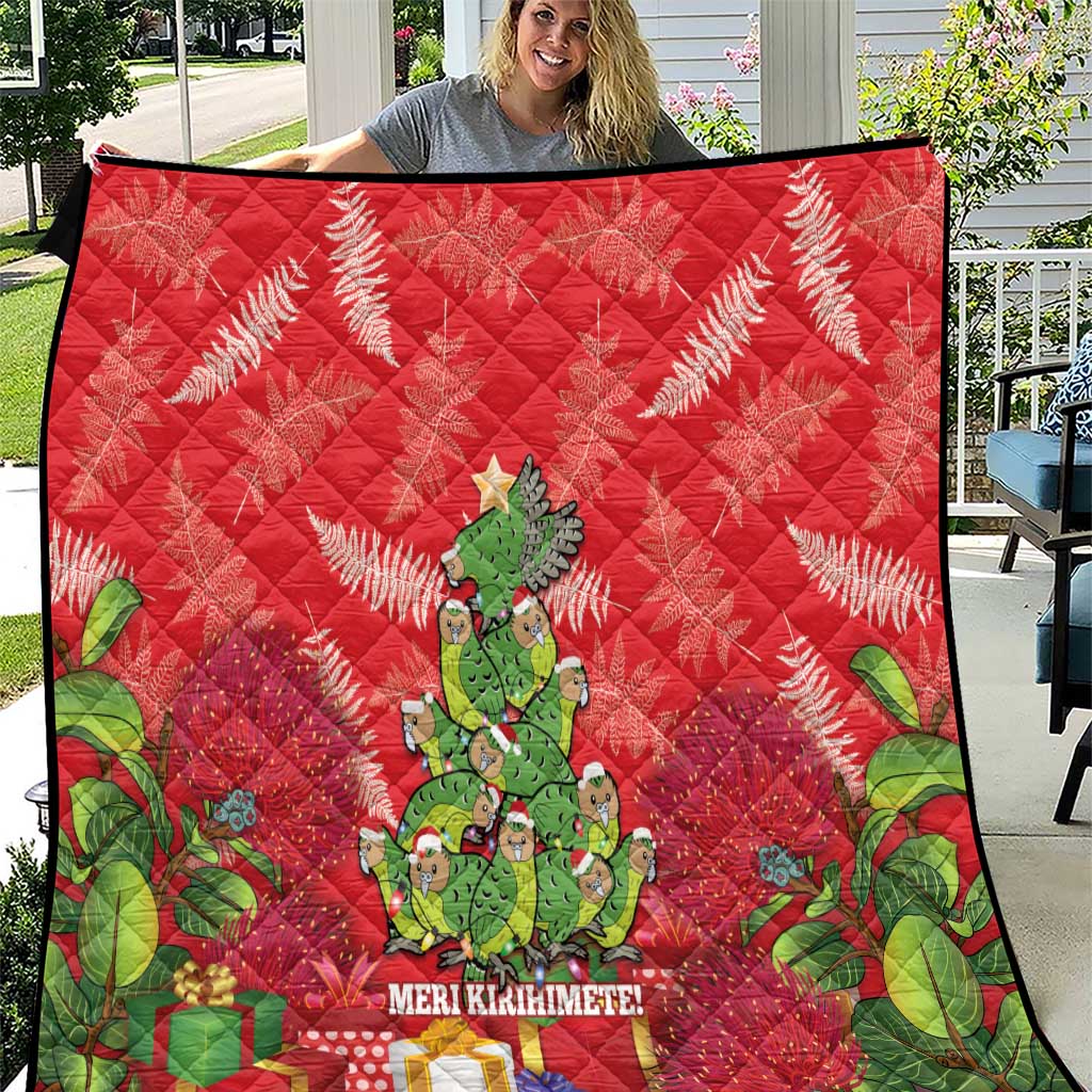 Kakapo New Zealand Christmas Quilt Meri Kirihimete Pohutukawa - Red Color LT14 Red - Polynesian Pride