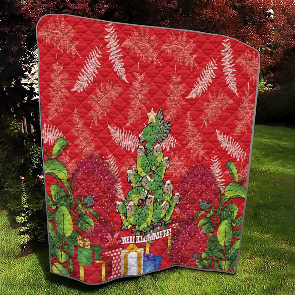 Kakapo New Zealand Christmas Quilt Meri Kirihimete Pohutukawa - Red Color LT14 - Polynesian Pride