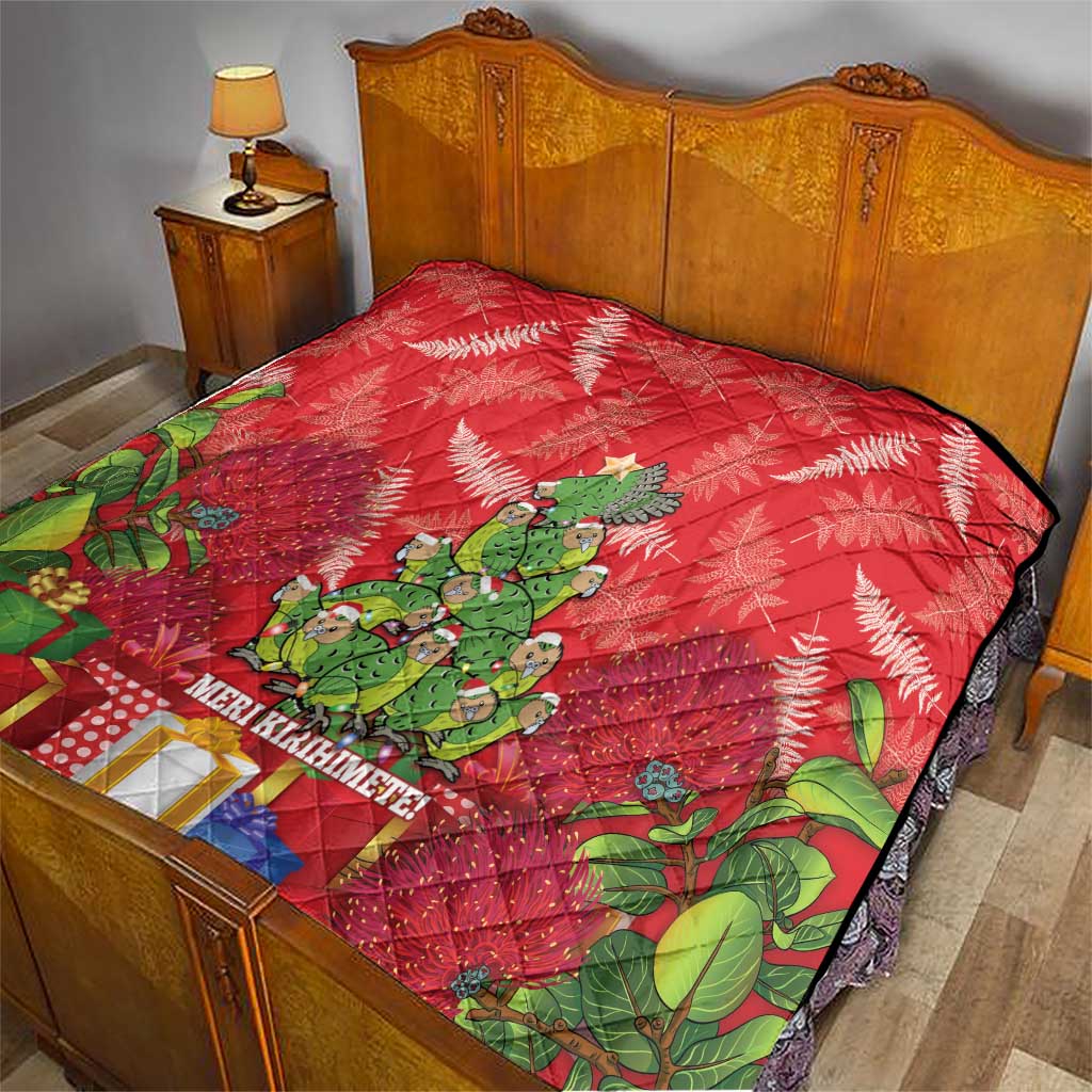 Kakapo New Zealand Christmas Quilt Meri Kirihimete Pohutukawa - Red Color LT14 - Polynesian Pride