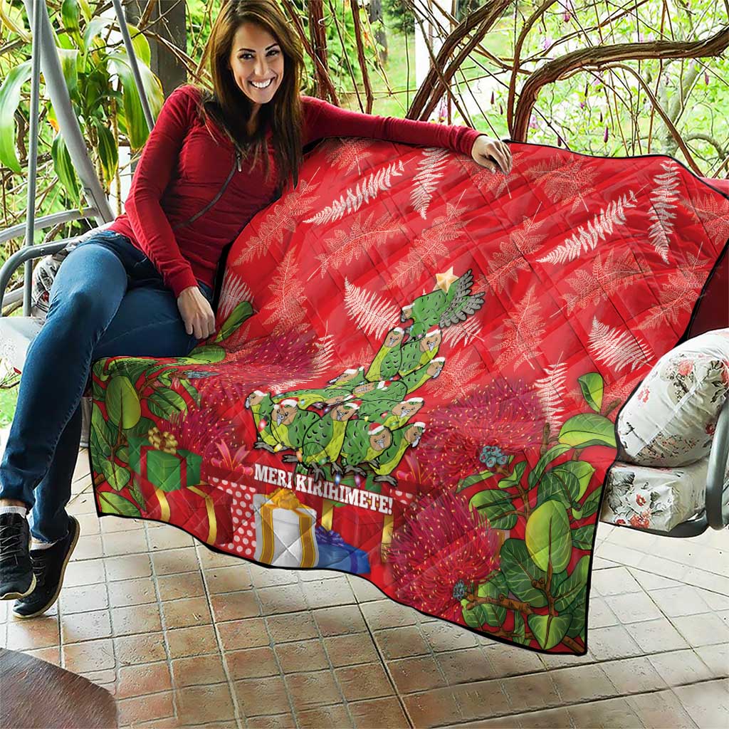 Kakapo New Zealand Christmas Quilt Meri Kirihimete Pohutukawa - Red Color LT14 - Polynesian Pride